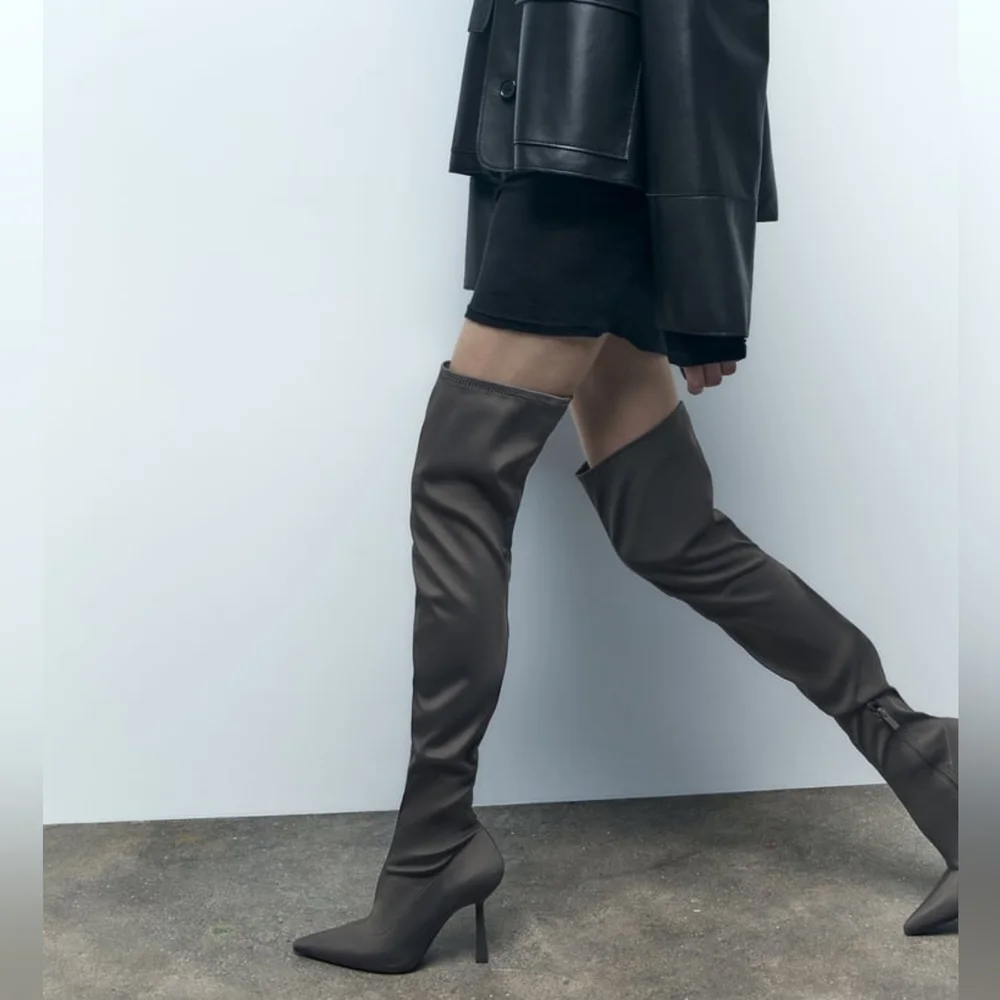 ZARA LIMITED EDITION FABRIC OVER THE KNEE HEELED BOOTS